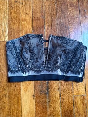 Victoria's Secret Black Lace Strapless Bustier Bandeau Top